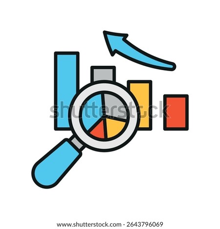 Chart in vibrant colors with light shadow magnifier delivers a clear audit symbol icon.