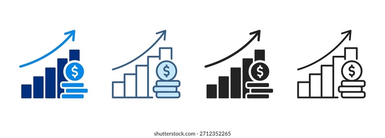 Conjunto de iconos de billetera de varios estilos Ilustraciones vectoriales con moneda de dólar.
