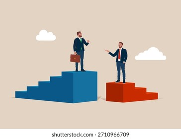 Gráfico de victoria sobre los competidores. La rivalidad empresarial en los negocios y la búsqueda del éxito. Competencia empresarial. Brecha salarial, desigualdad. Ilustración plana de Vector