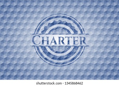 Charter blue emblem with geometric background.