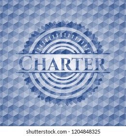Charter blue emblem with geometric pattern.