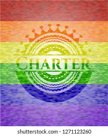 Charter emblem on mosaic background with the colors of the LGBT flag
