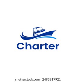 charter fishing boat Speed Boat  Rent Logo Template Vector