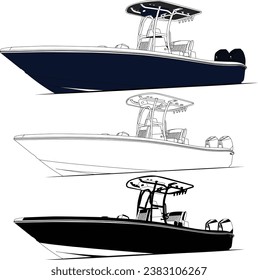 Charter fishing boat vector line art and one color