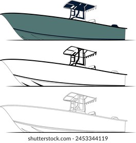 Charter fishing boat vector line art illustration