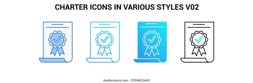 Charter icon Blue, Dualline, Gradient, Gradient fill style.