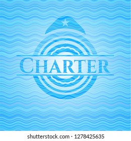  Charter light blue water wave badge background.