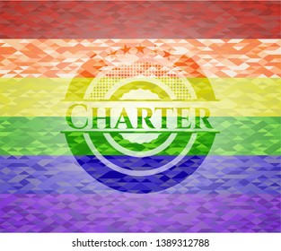 Charter on mosaic background with the colors of the LGBT flag