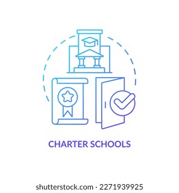 Charter schools blue gradient concept icon. Government funding. Educational service provider abstract idea thin line illustration. Isolated outline drawing. Myriad Pro-Bold font use