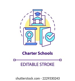 Charter schools concept icon. Government funding. Educational service provider abstract idea thin line illustration. Isolated outline drawing. Editable stroke. Arial, Myriad Pro-Bold fonts use