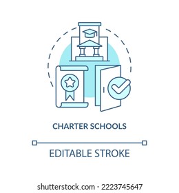 Charter Schools Turquoise Concept Icon. Federal Funding. Educational Service Provider Abstract Idea Thin Line Illustration. Isolated Outline Drawing. Editable Stroke. Arial, Myriad Pro-Bold Fonts Use