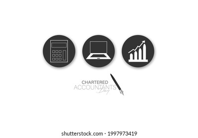 Chartered Accountants day vector illustration with calculator, laptop and business icon.