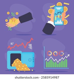 Charting financial growth through mobile apps. Investment strategies, wealth management and digital currencies impact on personal finance concept