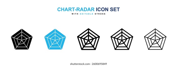 Chart-radar icons graphics set in black and blue colors