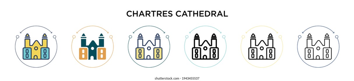 Chartres cathedral icon in filled, thin line, outline and stroke style. Vector illustration of two colored and black chartres cathedral vector icons designs can be used for mobile, ui, web