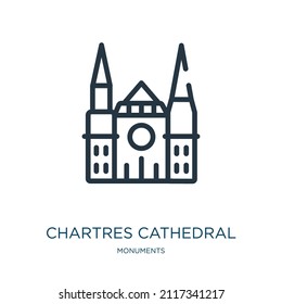 Zeichnet die Kathedrale dünne Linie Symbol. Kathedrale, zeichnet lineare Symbole aus Denkmälern Konzept isolierte Umriss-Schild. Vektorgrafik-Symbol-Element für Webdesign und Apps.