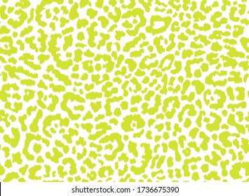 Chartreuse colored leopard animal print. Vector seamless pattern with yellow green spots on white background. Retro animal print.