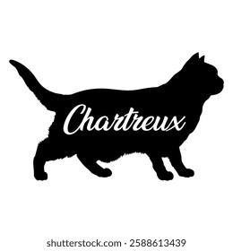 Chartreux. cat silhouette, cat, cat breeds, logo, vector, silhouette,  animal, illustration, icon, sign, design, black, symbol, pet, love
