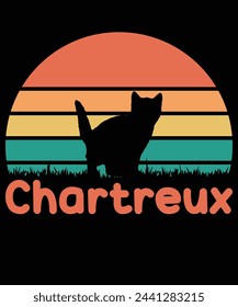 Chartreux cat sunset T-shirt design