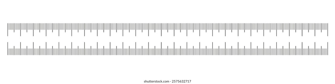 Charts with 25 centimetres. Metric rulers. Centimetre scale. Measuring tool layout. Scale for ruler in centimetres. Metrics indicator. Measuring scale mockup cm. Length, height, distance, sewing tool.