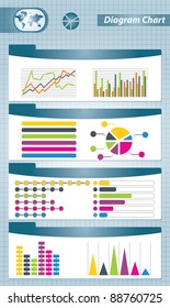 Charts with abstract background and different diagram