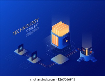 Charts and analyzing statistics. Smart phone technology.Isometric images. 3d vector illustration.