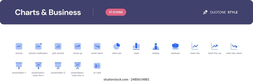 Charts and Business icon set. Essential UI Icons Set in Duotone Style. The set consists of essential and commonly-used icons that every UI designer needs.