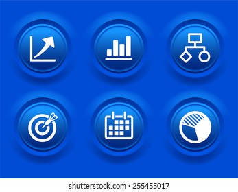 Charts and Business Presentations on Blue Bevel Buttons