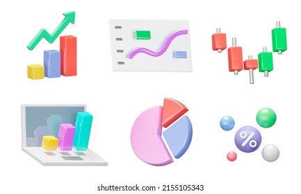 Charts and diagram icon set. Charts and graphs. Pie , Line , Candlestick Chart. Planning and visualization of statistics. Isolated 3d icons, objects on a transparent background - Shutterstock ID 2155105343