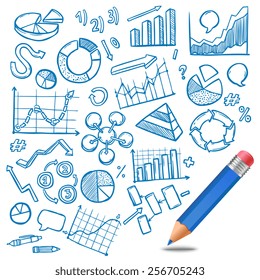 Charts and diagrams business and financial sketch with pencil vector illustration