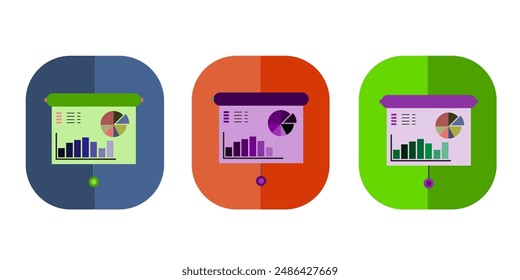 Colección de iconos de gráficos y diagramas. Color duotono. Ilustración vectorial. Conteniendo gráfico, infográfico, gráfico, gráfico circular, gráfico circular, gráfico circular, disminución, con tres diseños