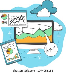 Charts and diagrams on the computer.
