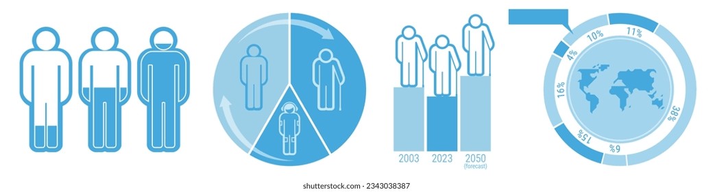 Charts and diagrams. Vintage people infographics. Flat vector illustration isolated on white background.