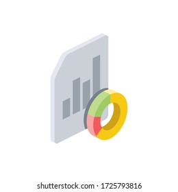 Charts document. Vector 3d isometric, color web icon, new flat style. Creative illustration design, isolated graphic idea for infographics.