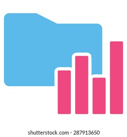 Charts Folder icon from Business Bicolor Set. This flat vector symbol uses pink and blue colors, rounded angles, and isolated on a white background.