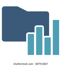 Charts Folder icon from Business Bicolor Set. This flat vector symbol uses cyan and blue colors, rounded angles, and isolated on a white background.