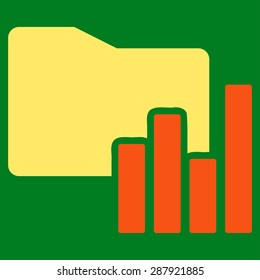 Charts Folder icon from Business Bicolor Set. This flat vector symbol uses orange and yellow colors, rounded angles, and isolated on a green background.
