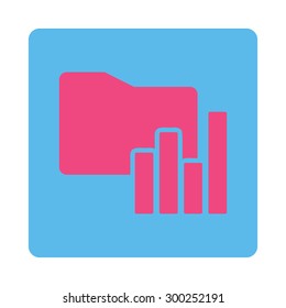 Charts Folder icon. This flat rounded square button uses pink and blue colors and isolated on a white background.