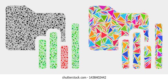 Charts folder mosaic icon of triangle items which have various sizes and shapes and colors. Geometric abstract vector design concept of charts folder.
