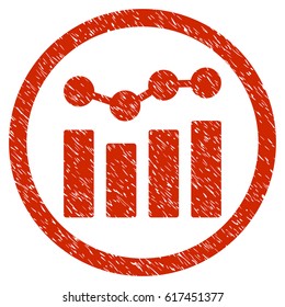 Charts grainy textured icon inside circle for overlay watermark stamps. Flat symbol with scratched texture. Circled vector red rubber seal stamp with grunge design.