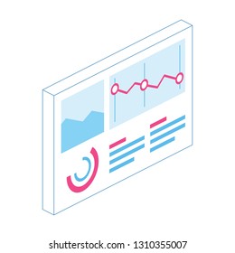Charts graph line 3d vector icon isometric pink and blue color minimalism illustrate