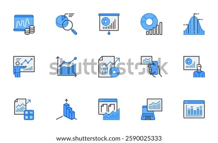 Charts and graphs. Financial data, marketing KPI statistics, data analysis, charts diagrams. Vector line icons set.