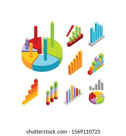 Charts and Graphs Icon Set 3d Isometric View for Design Documents, Reports, Presentations or Promotion. Vector illustration of Chart and Graph