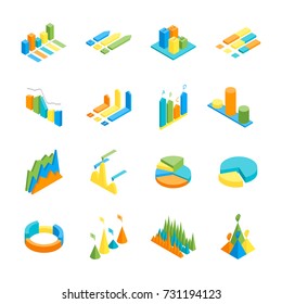 Charts and Graphs Icon Set 3d Isometric View for Design Documents, Reports, Presentations or Promotion. Vector illustration of Chart and Graph