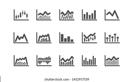 Charts and graphs icons. Candlestick graph, Infochart and Report diagram. Presentation classic icon set. Quality set. Vector