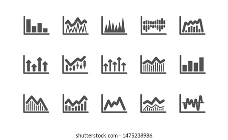Charts and graphs icons. Candlestick graph, Infochart and Report diagram. Presentation classic icon set. Quality set. Vector