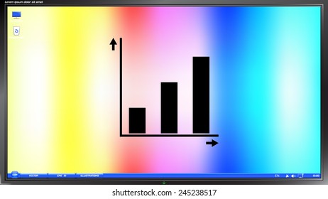 Charts and Graphs icons on the screen monitor. Made vector illustration