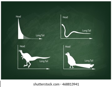 Charts and Graphs, Illustration Animal Cartoon of Fat Tailed and Long Tailed Distributions Chart on A Chalkboard Background.