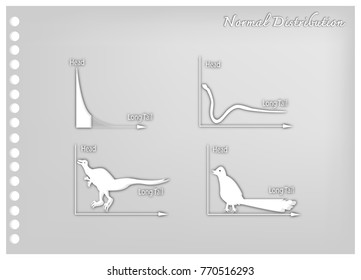 Charts and Graphs, Illustration Paper Art Craft Set of Animal Cartoon of Fat Tailed and Long Tailed Distributions Chart on A Chalkboard Background.