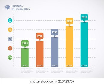 Charts and Graphs Infographic with pointers and text in retro style with a long shadow